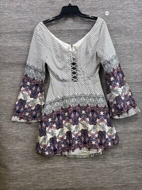 Tea & Cup Romper Womens Size L Multicolor Paisley Bell Sleeve Cutout V Neck Boho